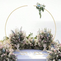 2Pcs 8.2ft Gold Metal Wedding Arch Backdrop Stand Party Balloon Floral Frame
