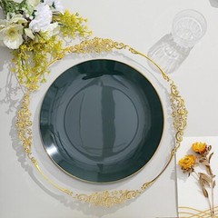 HUNTER GREEN 10 Glossy 10″ Round Plastic Salad PLATES Gold Rim Party Events