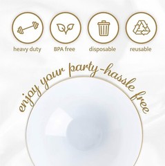 White Plastic Bowls 16 Oz Soup Dessert With Gold Rim Disposable Tableware Party