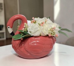Wedding Centerpiece, Flamingo Table Decor with Bouquet of White Mini Roses