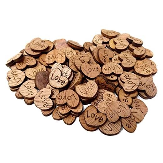 Honbay 300PCS Tiny Wooden Love Hearts Confetti Rustic Heart Wedding Table