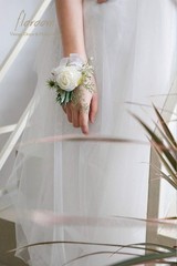 Versatile Ivory Rose Wrist Corsage and Boutonniere Set for Weddings & Festivals