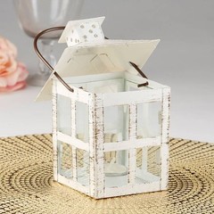 White Candle Lantern, 6 Inch Vintage White Distressed Lantern – Medium