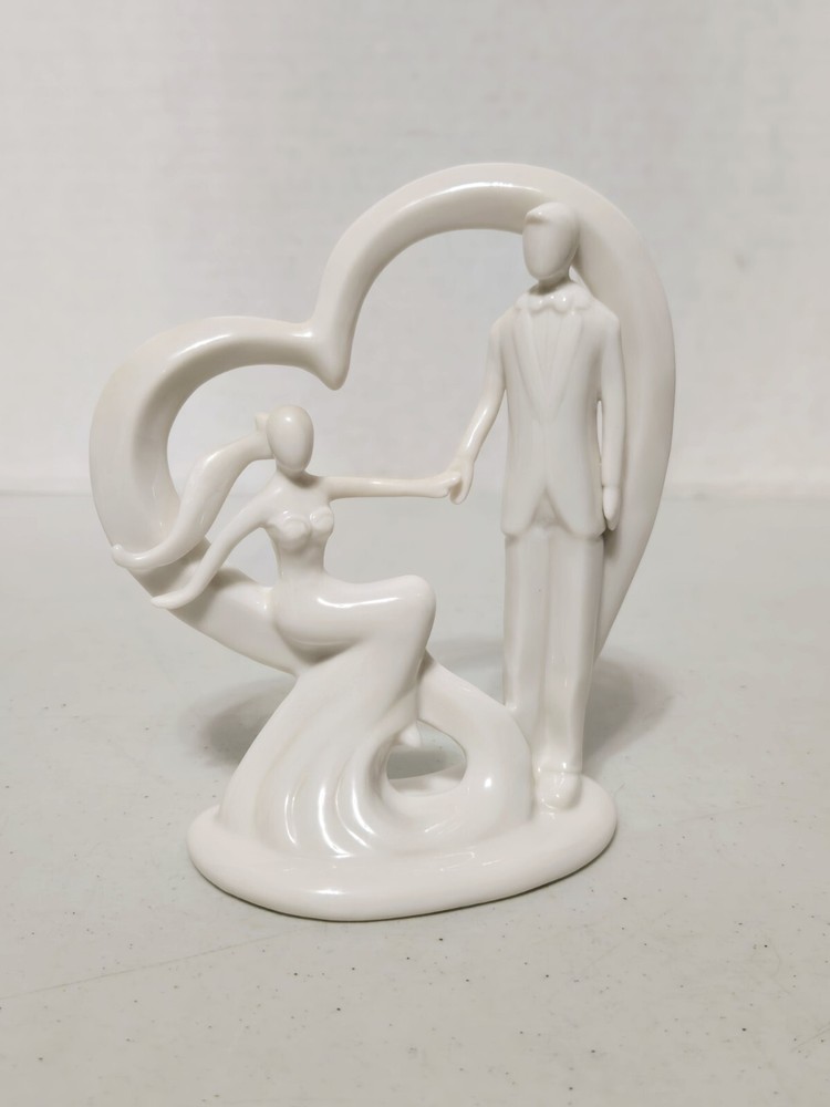 «Take My Hand» Romantic Bride & Groom Heart Porcelain Wedding Cake Topper Statue