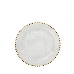 CLEAR GOLD 10 Round 8″ Plastic Salad PLATES Beaded Rim Party Events Decorations