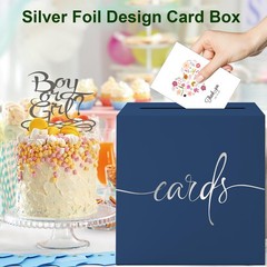 8.7 Inch Navy Blue Silver Foil Paperboard Card Box Birthday Wedding Raffle