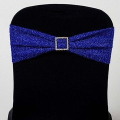 10 Royal Blue Glittered Spandex CHAIR SASHES Wedding Party Reception Decorations