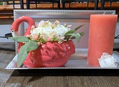 Wedding Centerpiece, Flamingo Table Decor with Bouquet of White Mini Roses