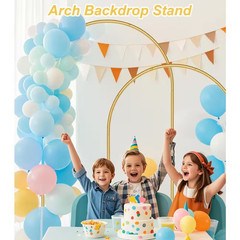 6.5 Ft. Gold Metal Wedding Flower Arch Frame Balloon Backdrop Stand W/ Stable Ba
