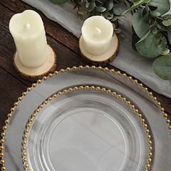 CLEAR GOLD 10 Round 8″ Plastic Salad PLATES Beaded Rim Party Events Decorations