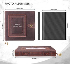 Leather photo Album Self Adhesive Pages, Handamde Leather Scrapbook Photo Alb…