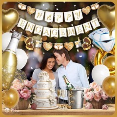 Pirese Happy Engagement Banner, Just Engaged Gold