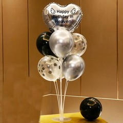Nine Happy Birthday 18 Inches Heart Balloon, 12 Round Balloons, Silver