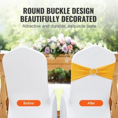 50PCs Elastic Spandex Chair Sashes & Round Buckle Bands – Golden Yellow