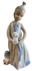 Porcelain Girl Figurine Holding Teddy Bear 9″ Handcrafted Ceramic Collectible