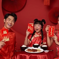36pcs Chinese New Year Red Envelopes, 6 Style Gold Foil Fu 17x9cm, red, gold