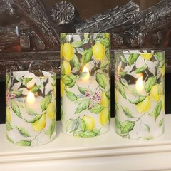 Lemon Glass Flameless Candles with Remote Timer Battery Lemon Tree Design