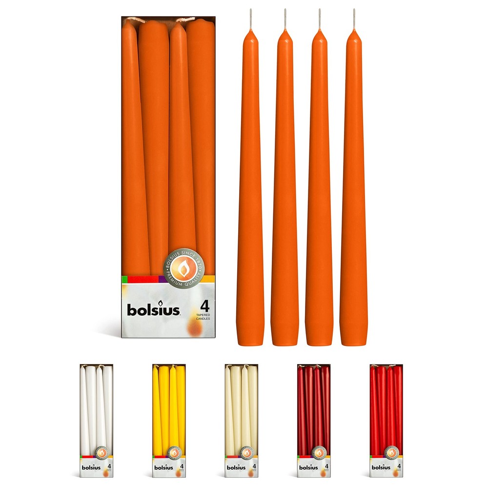 BOLSIUS Orange Taper Candles – 4 Pack Unscented 10 Inch Dinner Candle