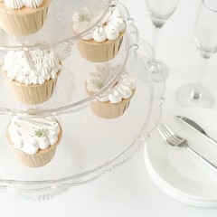 3 Clear Round Plastic CUPCAKE Display STANDS Stackable Dessert Pedestals Party