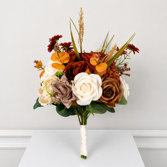 Terracotta Ivory Rose Bridal Bouquet Bridesmaid Boutonniere Bud Vase Wedding Set