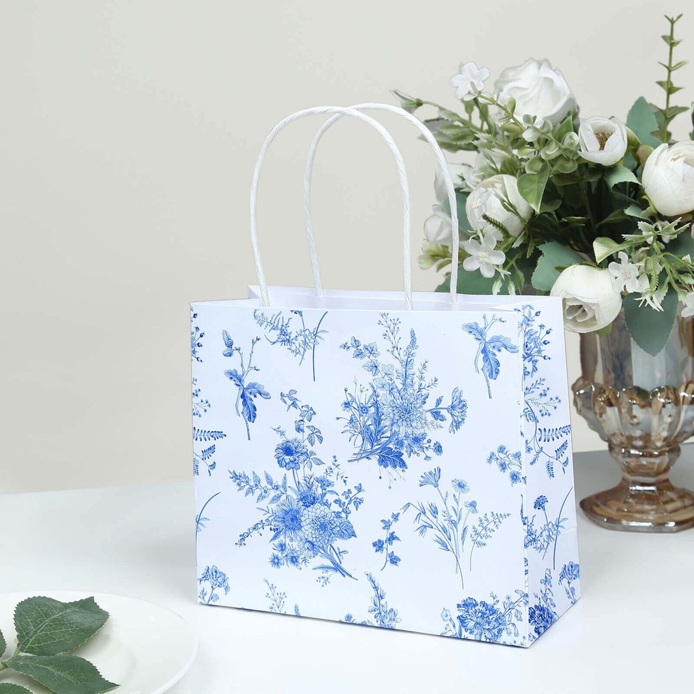 12 WHITE PINK French Toile Paper Gift Bags with Handles Decorations