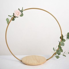 GOLD 33″ Wood with Round Geometric Metal Arch Cake Display Stand Decorations