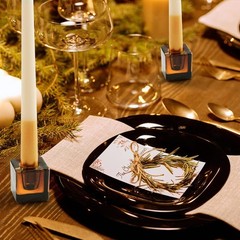 2PCS Dark Brown Square Glass Taper Candle Holders for Table