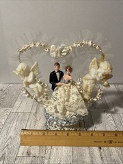 Vintage Bride Groom Wedding Topper Cherubs Arch Lace Flowers Stand 1950s 60s