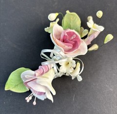 Vintage Porcelain Flowers on Wire Wedding Corsage Pink Handcrafted Unique