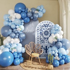Dusty Balloon Arch Kit,145pcs Denim Light and White Balloons Garland Kits Blue