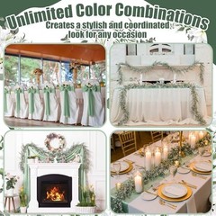 12 Sets Cheesecloth Table Runner 108×12 Inch with Artificial Sage Green