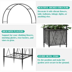 Garden Arch Arbor Trellis with Planter Boxes 8.2 Ft Metal Black