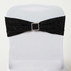 10 Black Glittered Spandex CHAIR SASHES Wedding Ceremony Reception Decorations