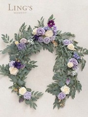 Ling’s Moment Eucalyptus Garland with Flowers, 6FT Wedding Table Decor, Purple