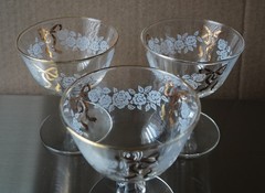 Wedding Glasses Set of 3 Gold Rim Roses and Gold Bow 4.5 high and 3.5 wide
