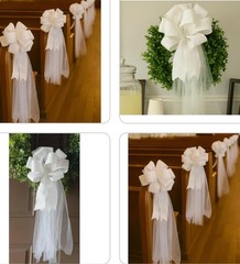 White Wedding Pew Bows/Tulle Tails,Aisle Chair Decorations,Church Ceremony Decor