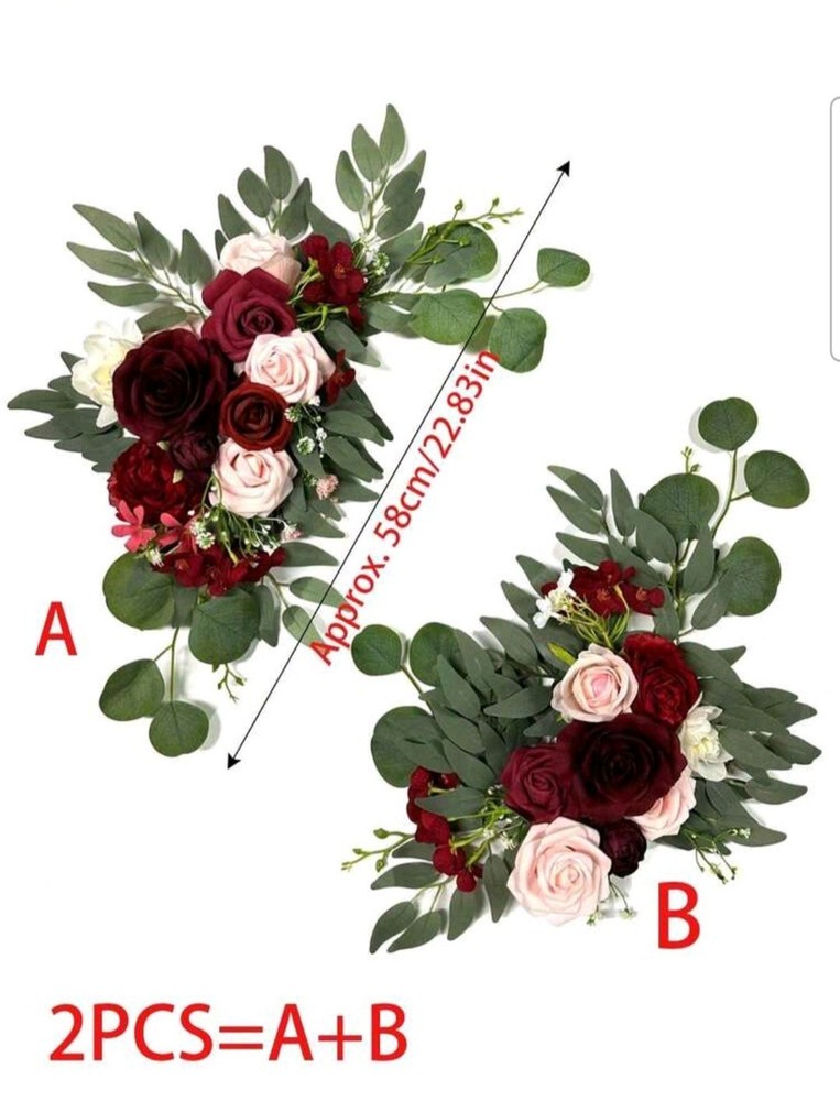 Burgundy Cream Floral Wedding Swags wedding arch Arrangements Set of 2