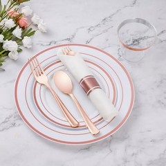 175 Piece Plastic Dinnerware Set for 25 Rose Gold 175 Piece (25 guests)