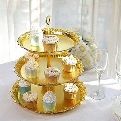 15 in Metallic Gold 3 Tier Plastic Cupcake Stand Round Dessert 15″,