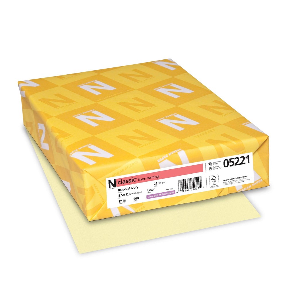 Neenah Paper Classic Linen Stationery, 24 lb 8 1/2 In X 11 In, Baronial Ivory