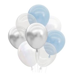 Blue, Pearl White, Clear, Silver, Latex Balloons – 25 pk, 12″ | Cloud Nine