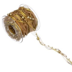 Artificial Bead Pearl Ribbon Chiffon Ribbon Faux Pearl Beads, Gold