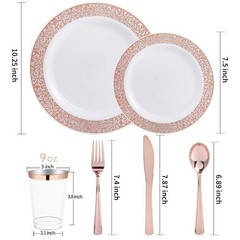 Wellife 175 Pieces Rose Gold Plastic Dinnerwarerose Gold Dinnerware Set Include