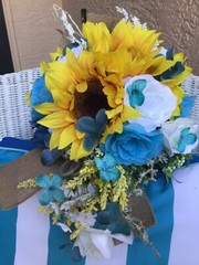 Sunflower wedding flowers package bridal bouquet decorations 6 bouquet turquoise