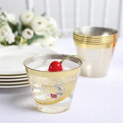 25 Clear 9 oz Glittered Plastic Cups Gold Rim Party Events Decorations Supplies