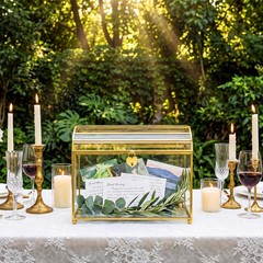 Glass Wedding Card with Slot and Lock, 10 x 7.9 x 5.5 Inches Gold Clear Decor…