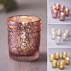 6 pcs 3″ Metallic Primrose Design Mercury Glass Votive Candle Holders Wedding