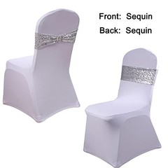 Sequin Chair Sashes Pack Glitter Chair Bows Bands with Buckle for 50 Silver
