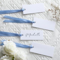 50 PCS Blank Name Place Cards Blue Satin Ribbon Wedding Banquet 1.57×3.54 In