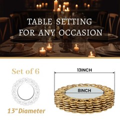MAONAME 13″ Gold Charger Plates Set of 6, Mirror Charger for Dinner Plates, P…